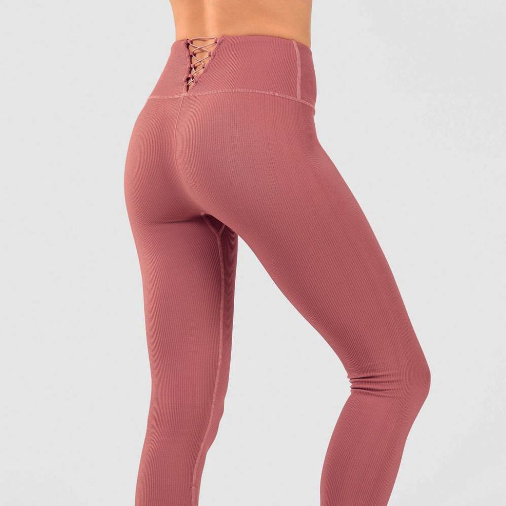 Fabletics High-Waisted Seamless Rib Legging - Size XL [ warm dusty pink ]